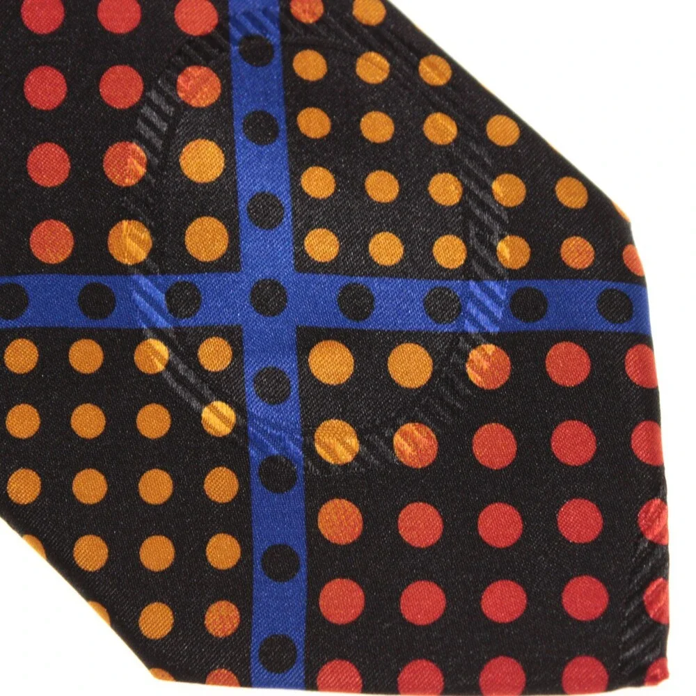 Italo Ferretti NWT Neck Tie in Black with Multicolor Polka Dots 100% Silk